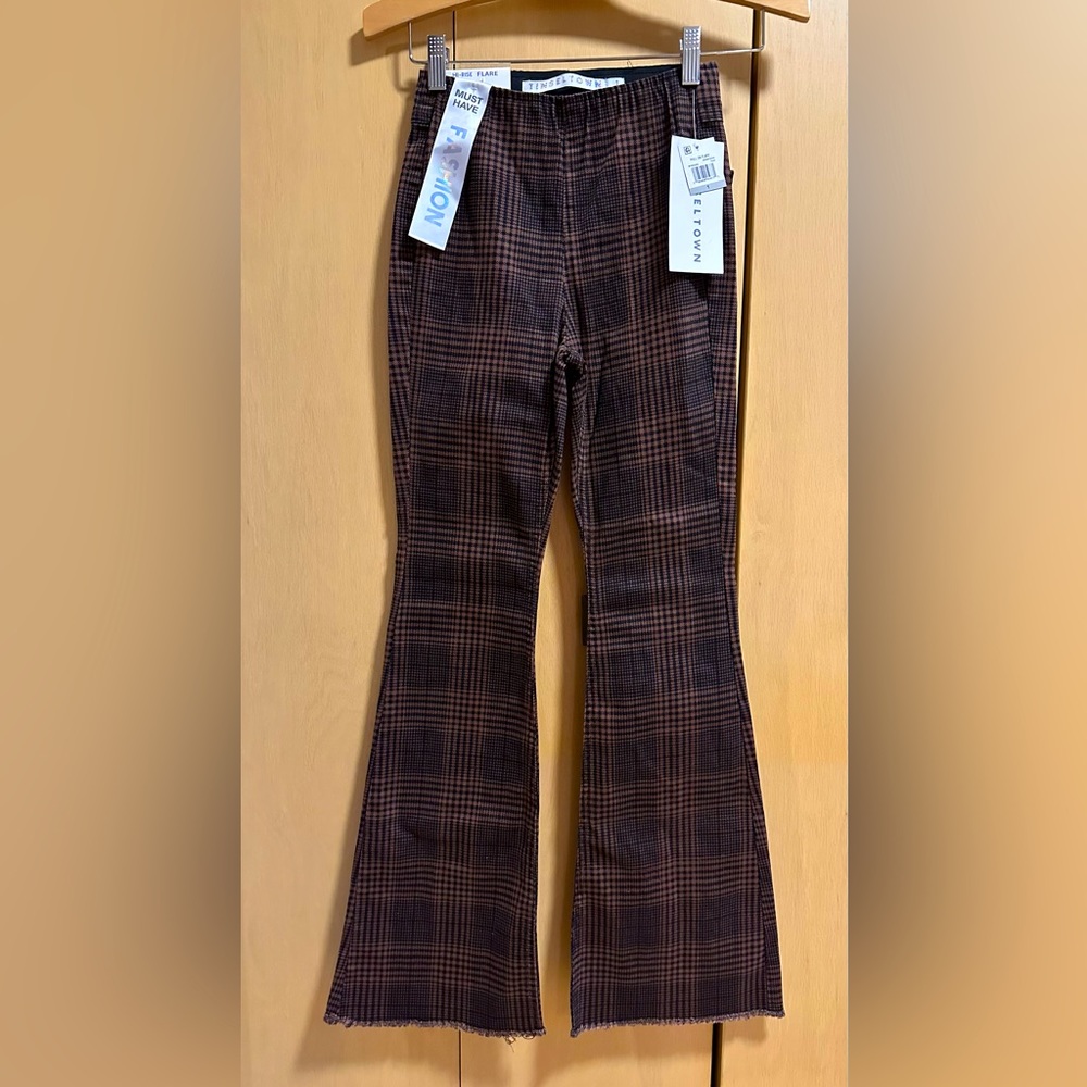 Plaid High-Rise Flare Pants - NWT